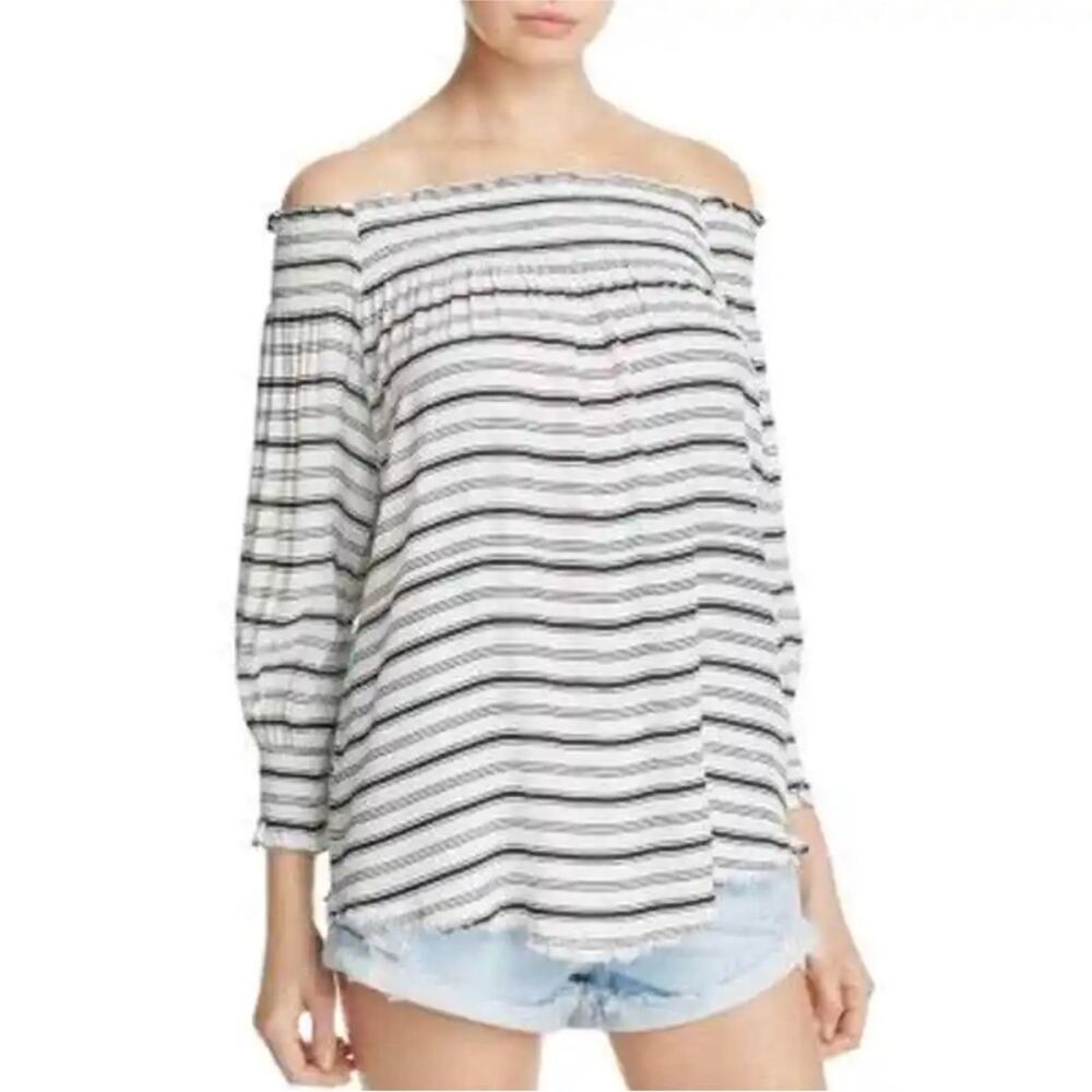 Faithfull The Brand Striped Es Calo Off‎ Shoulder Black & White Top Size 6